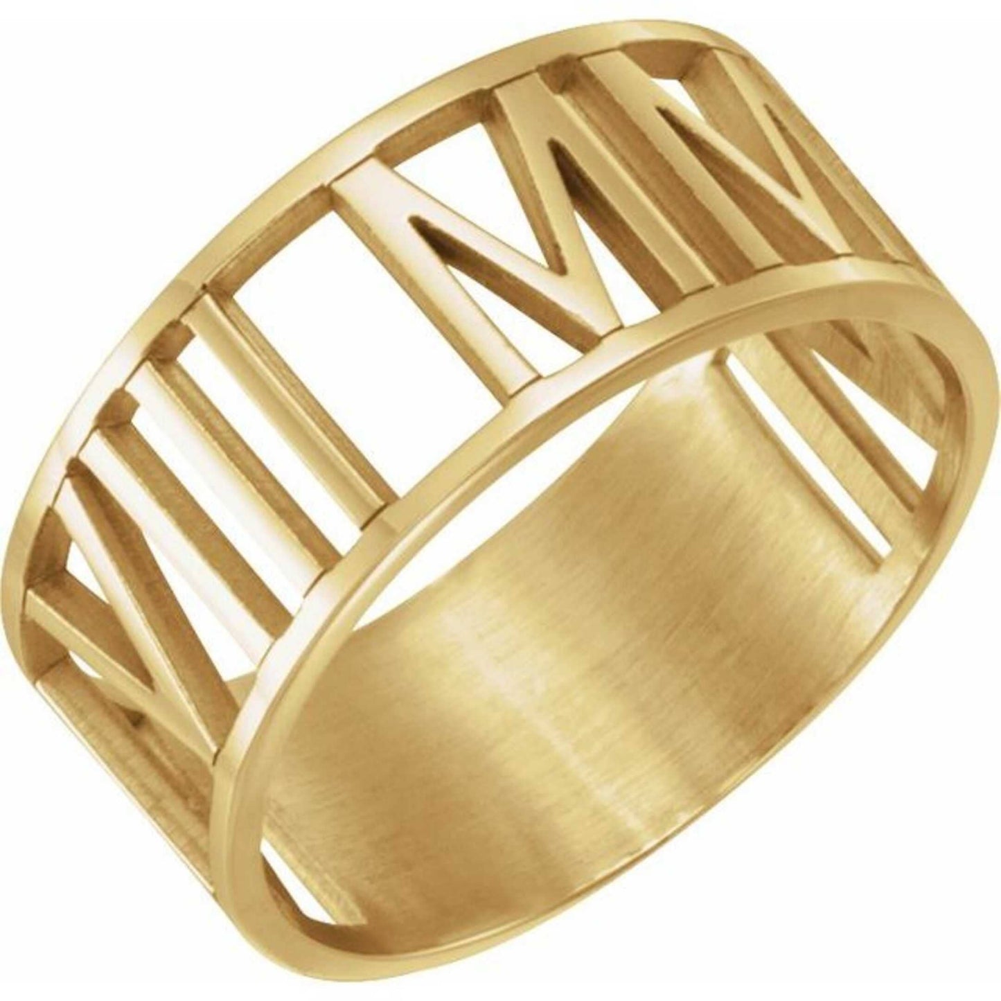 14K Yellow, White, or Rose Gold Pierced Roman Numeral Date Ring