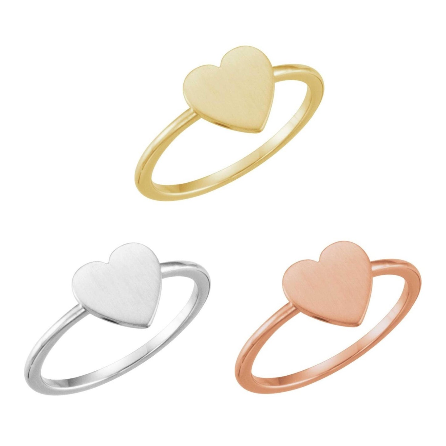 14K Yellow, White, or Rose Gold Engravable Heart Ring