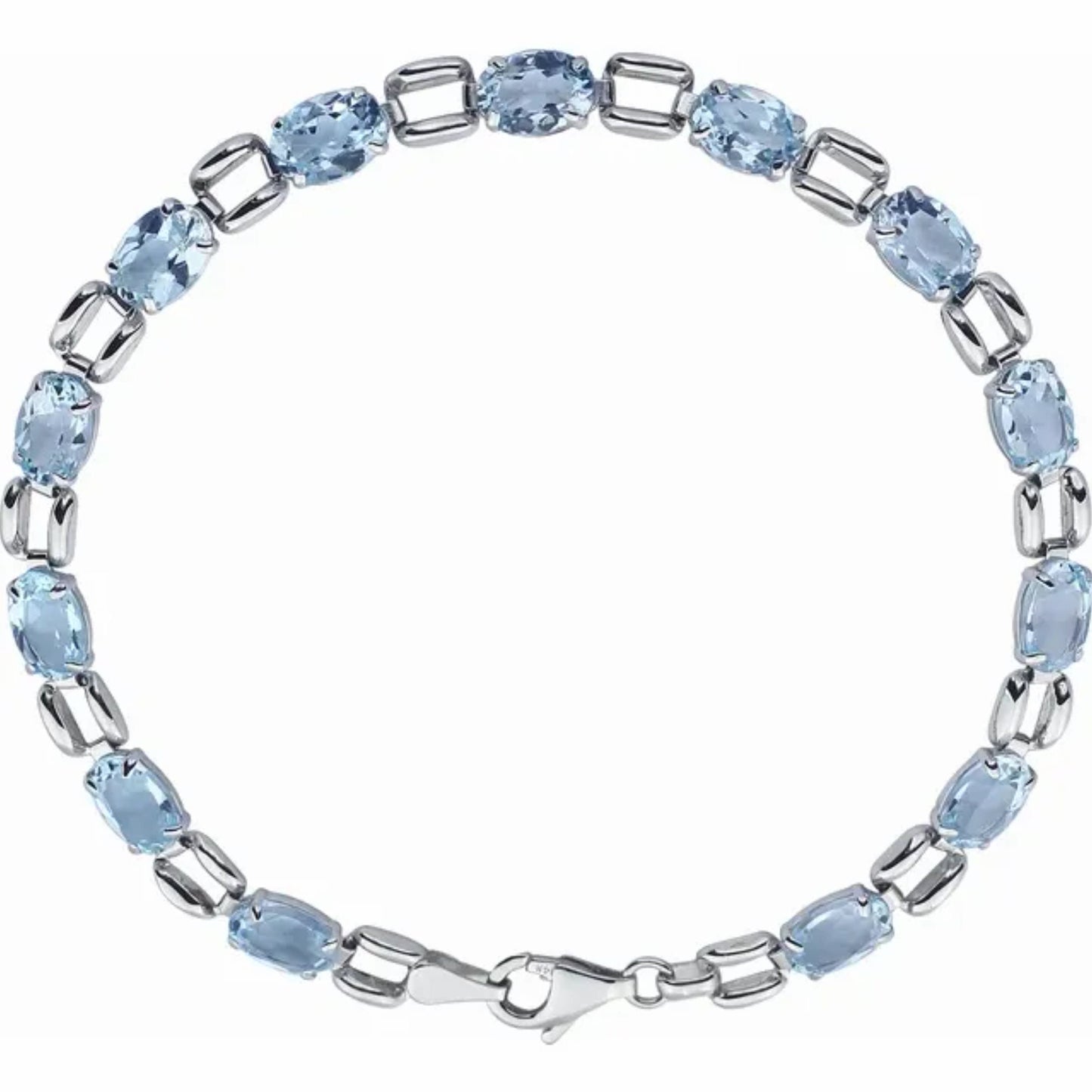 14K White Gold Oval Blue Sapphire, Blue Topaz, or Amethyst 7" Bracelet