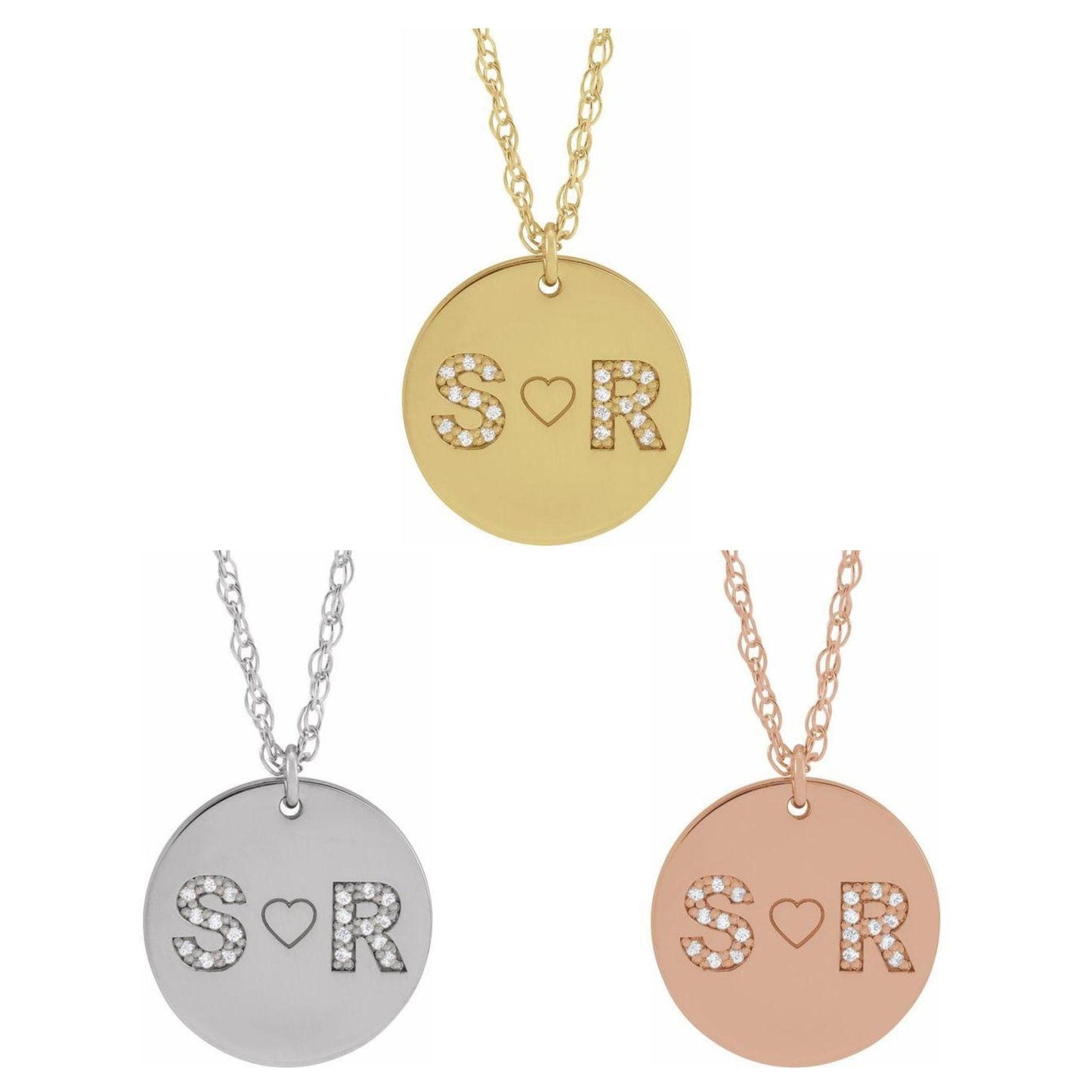 14K Yellow, White, or Rose Gold Personalized Couples Diamond Initial Necklace