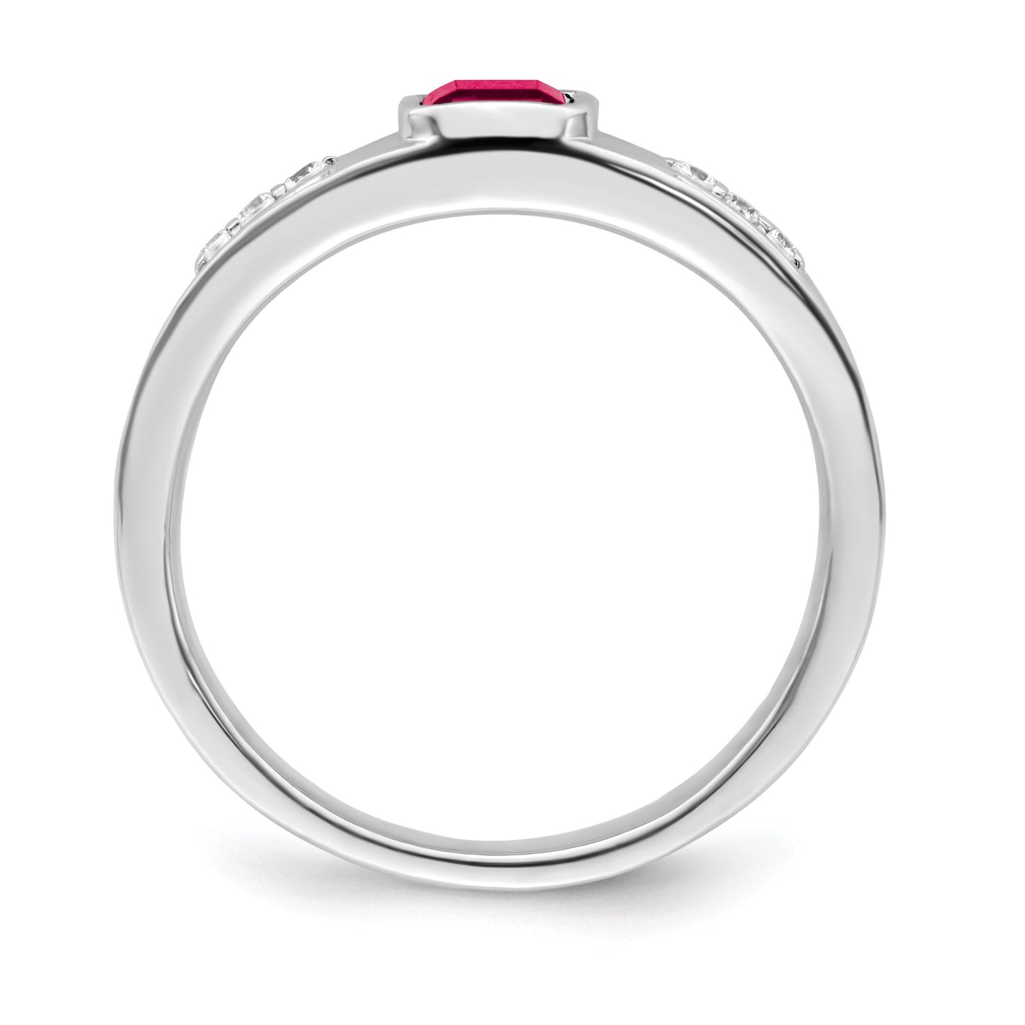 14K Yellow or White Gold and Diamond and Ruby or Created Sapphire Emerald-Cut Ring