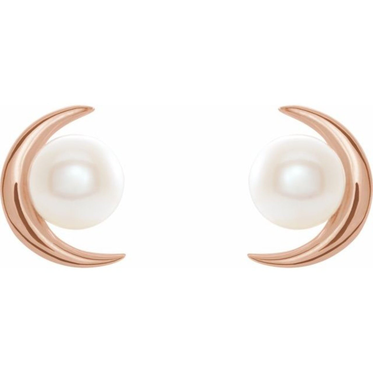 14K Yellow / White / Rose Gold or Platinum and Cultured Freshwater Pearl Crescent Moon Earrings