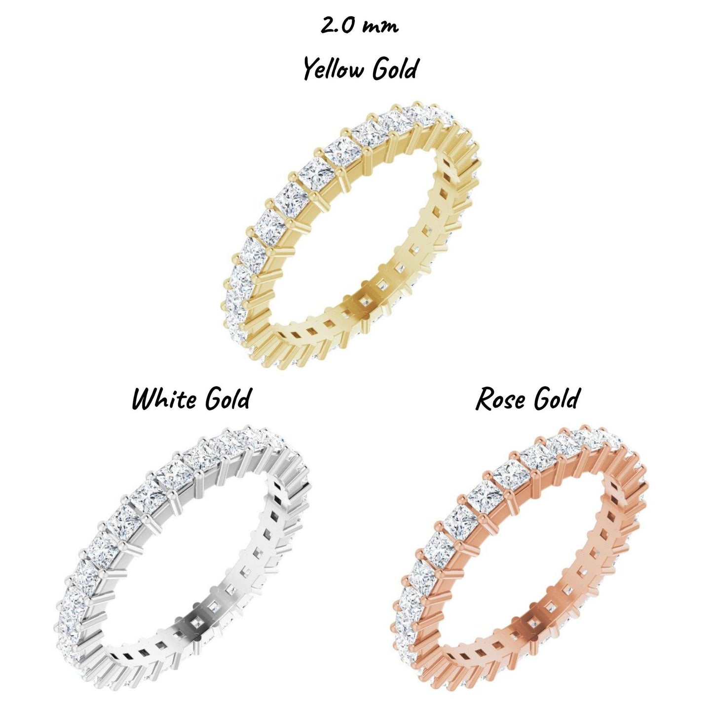 14K Yellow / White / Rose Gold or Platinum Square Diamond Eternity Band