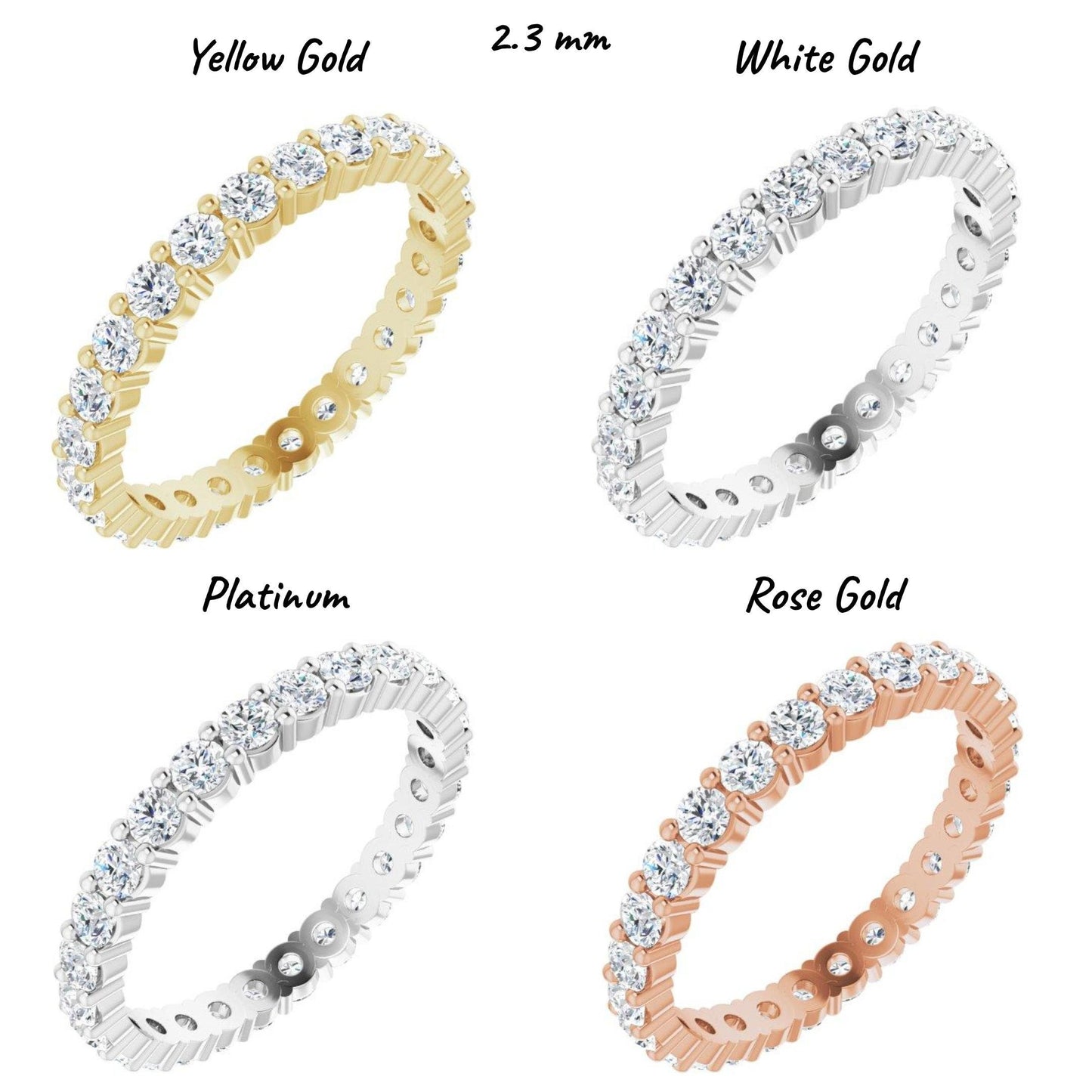 14K Yellow / White / Rose Gold or Platinum Round Diamond Eternity Band