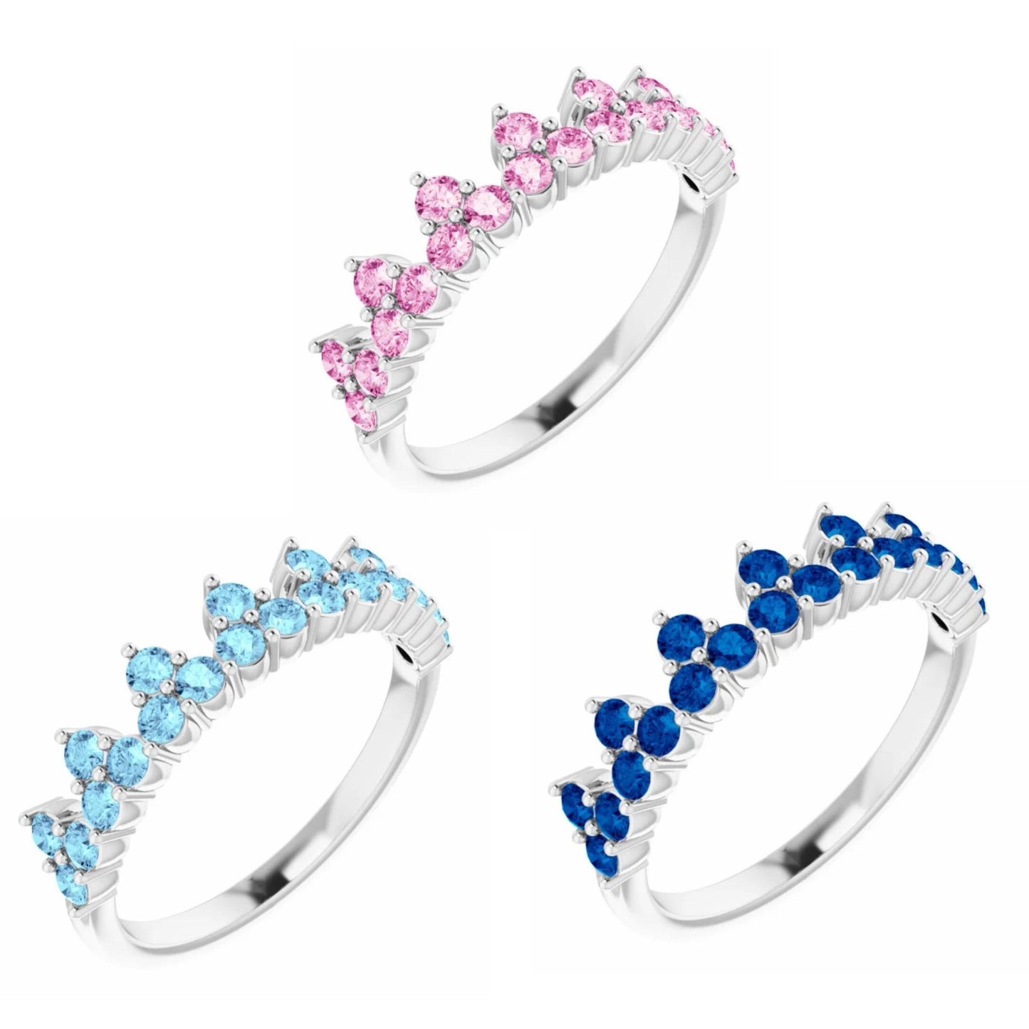 14K Yellow / White / Rose Gold or Platinum Gemstone Stackable Crown Ring