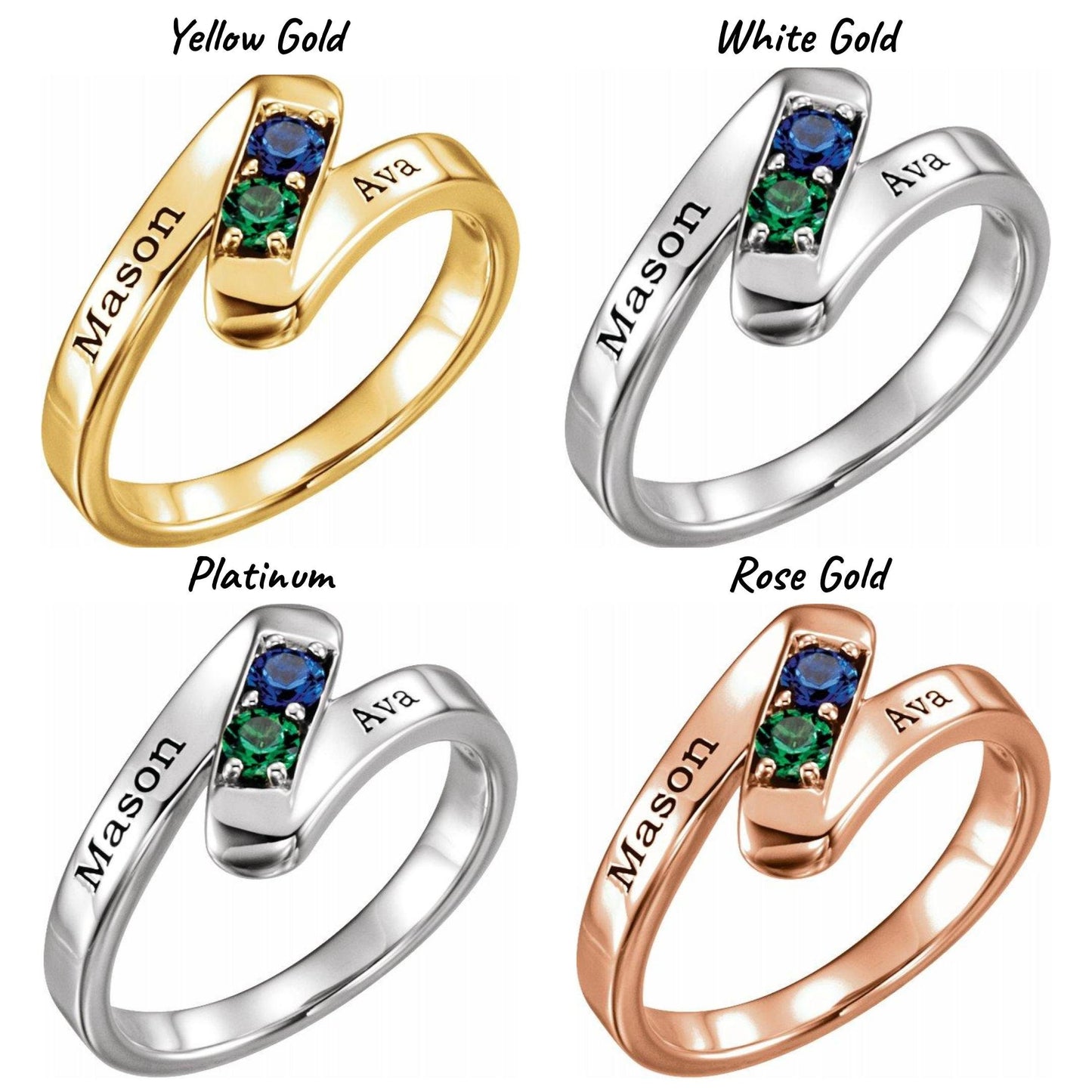 14K Yellow / White / Rose Gold or Platinum 1-5 Stone Engravable Family Ring