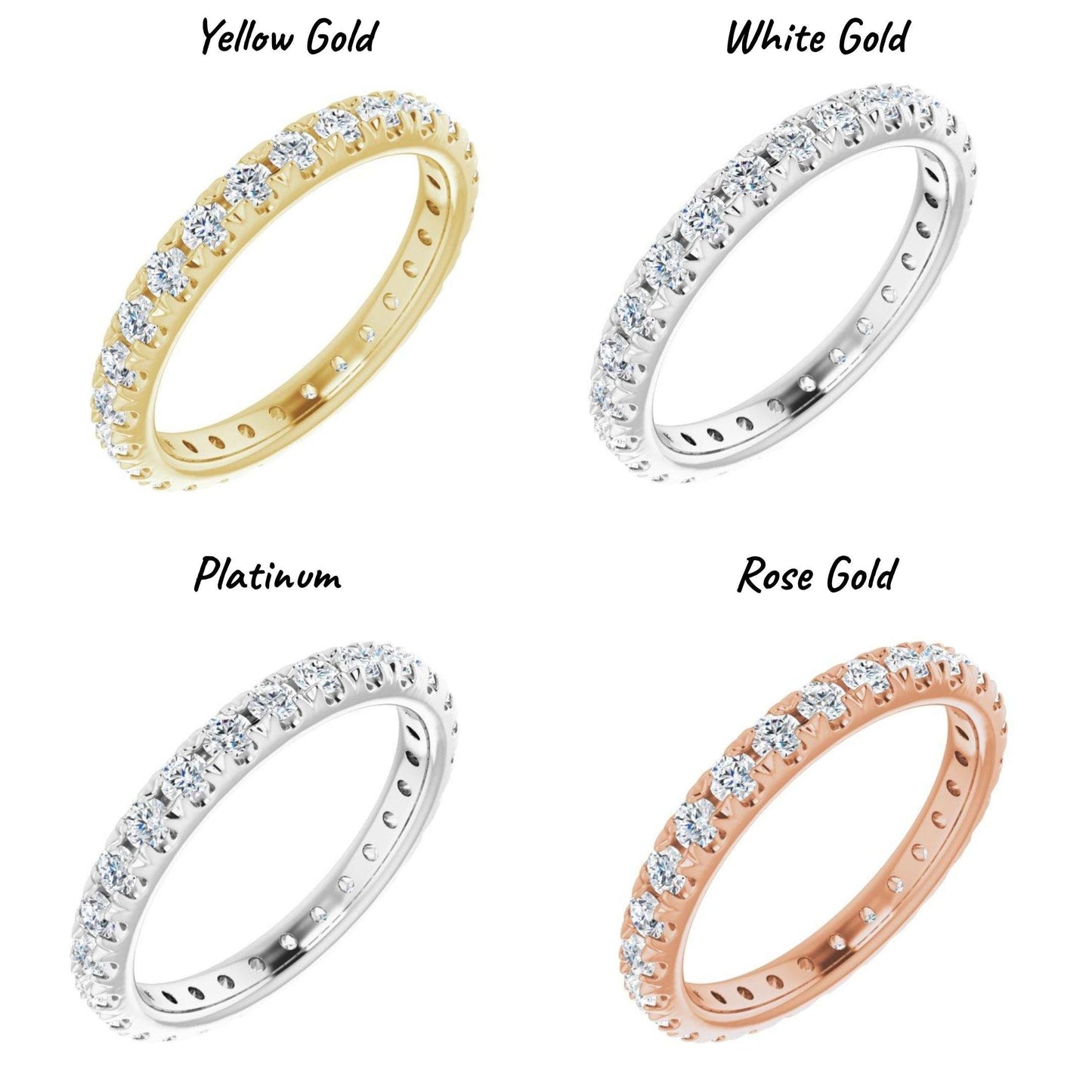 14K Yellow / White / Rose Gold or Platinum French Set Diamond Eternity Band
