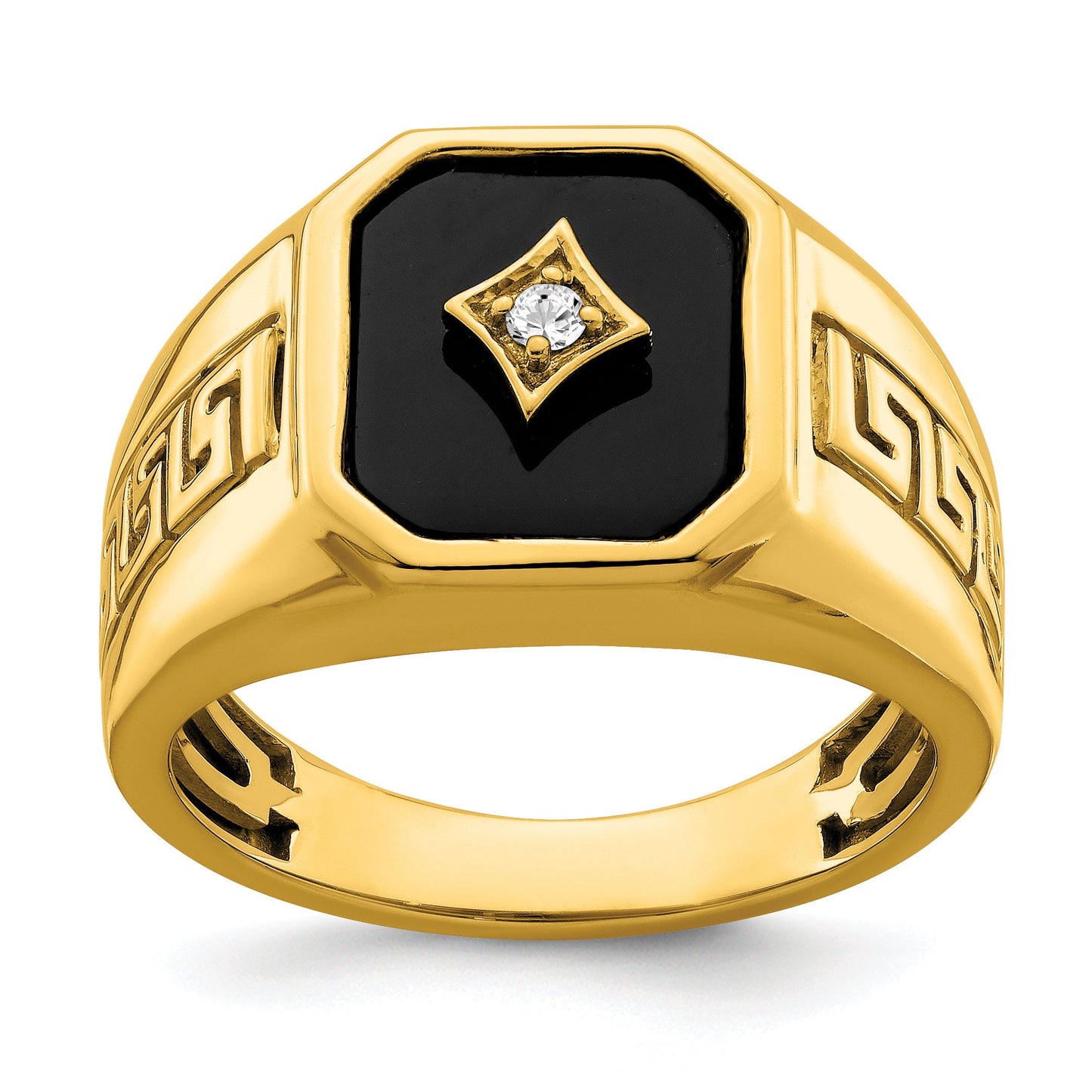14K Yellow or White Gold and Diamond Onyx Greek Key Meander Design Ring