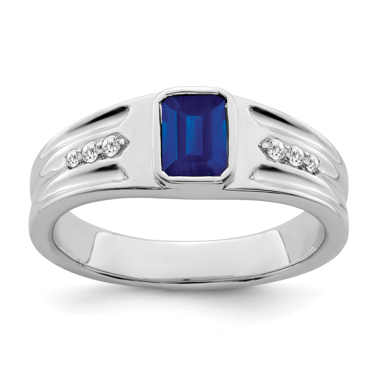 14K Yellow or White Gold and Diamond and Ruby or Created Sapphire Emerald-Cut Ring