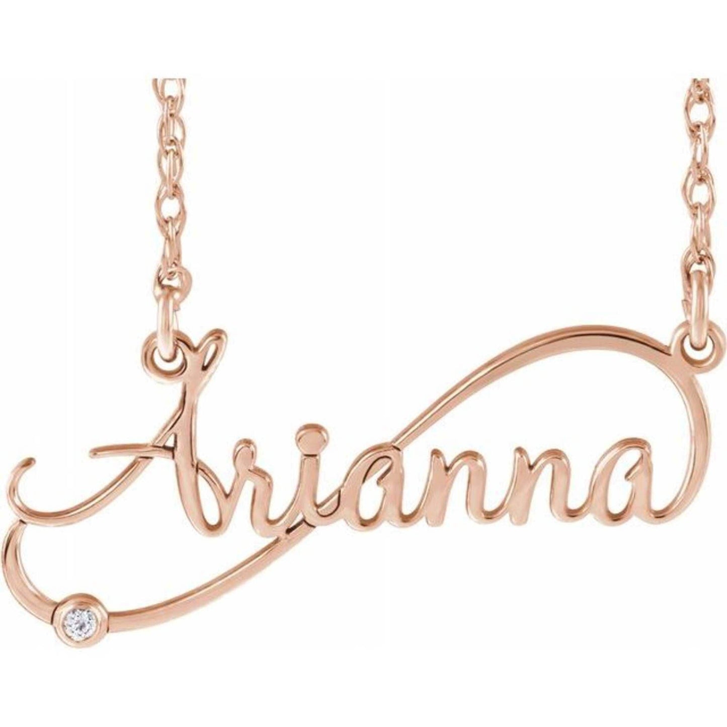 14K Yellow, White, or Rose Gold and Diamond Infinity-Inspired Nameplate Necklace