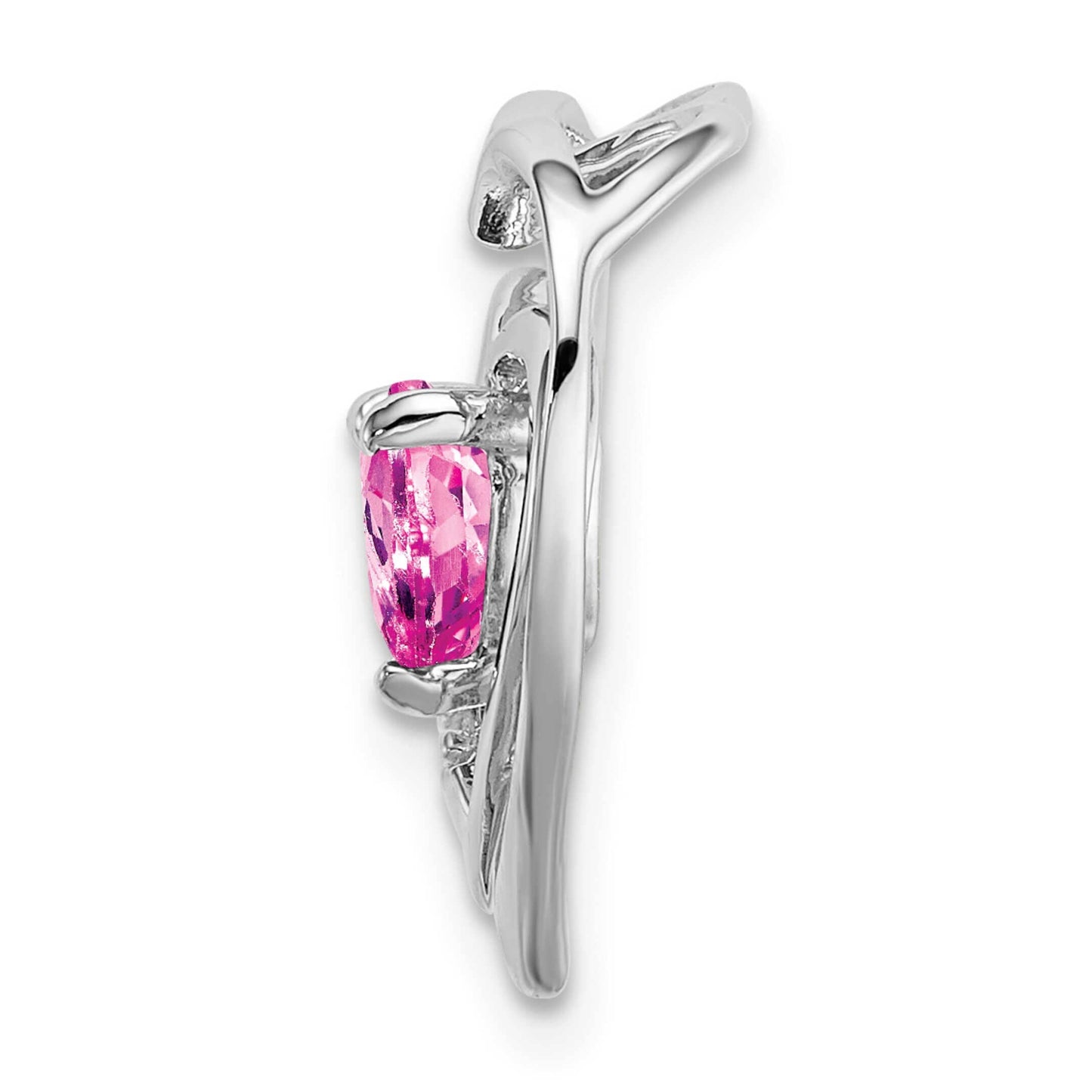 14K White Gold Created Pink Sapphire and Diamond Heart Pendant
