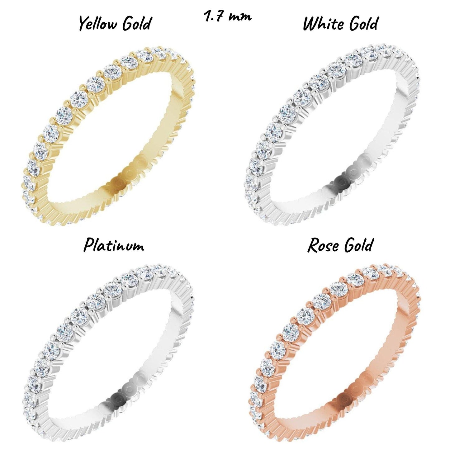 14K Yellow / White / Rose Gold or Platinum Round Diamond Eternity Band