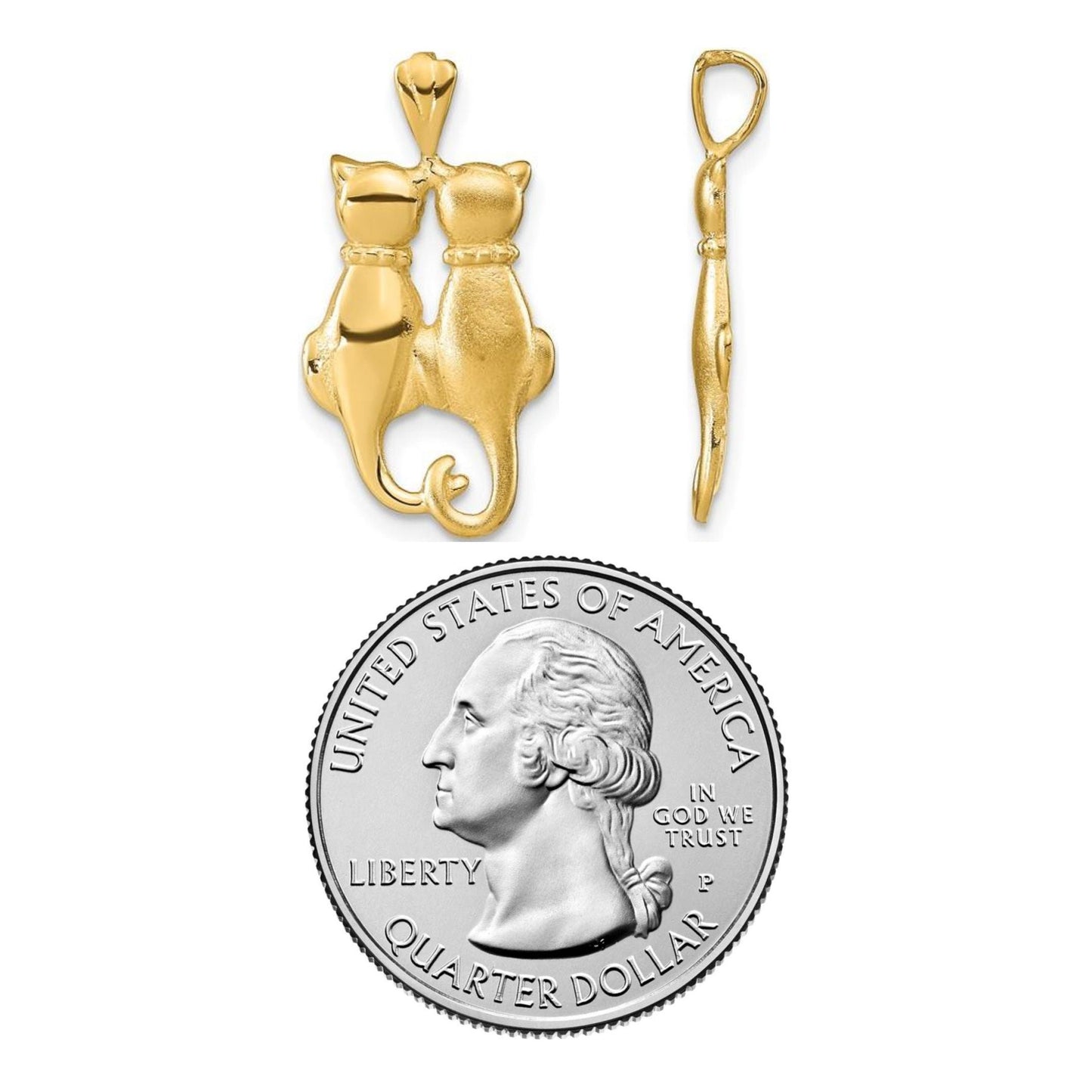 10K / 14K Yellow or Rose Gold Satin & Polished Cats Pendant