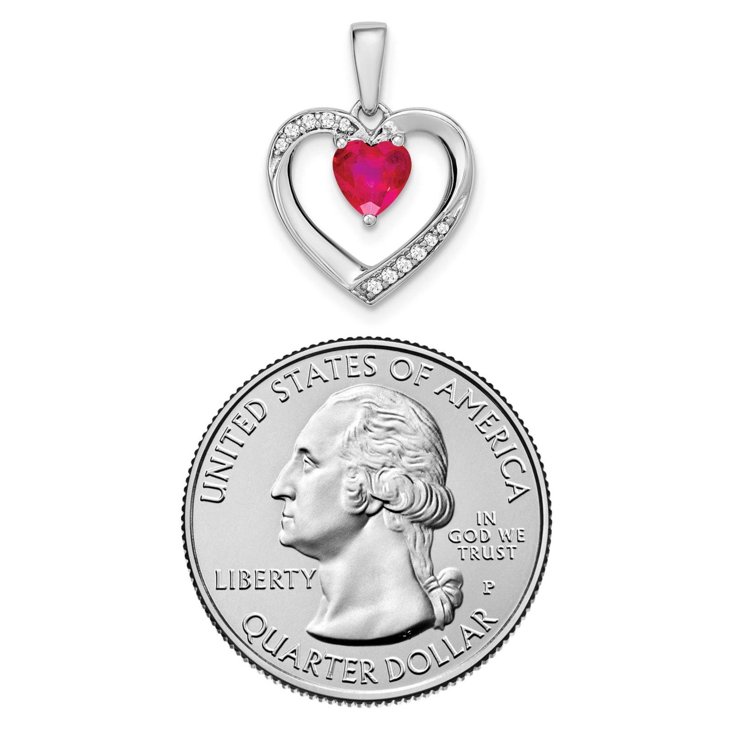 14K White Gold Ruby and Diamond Heart Pendant