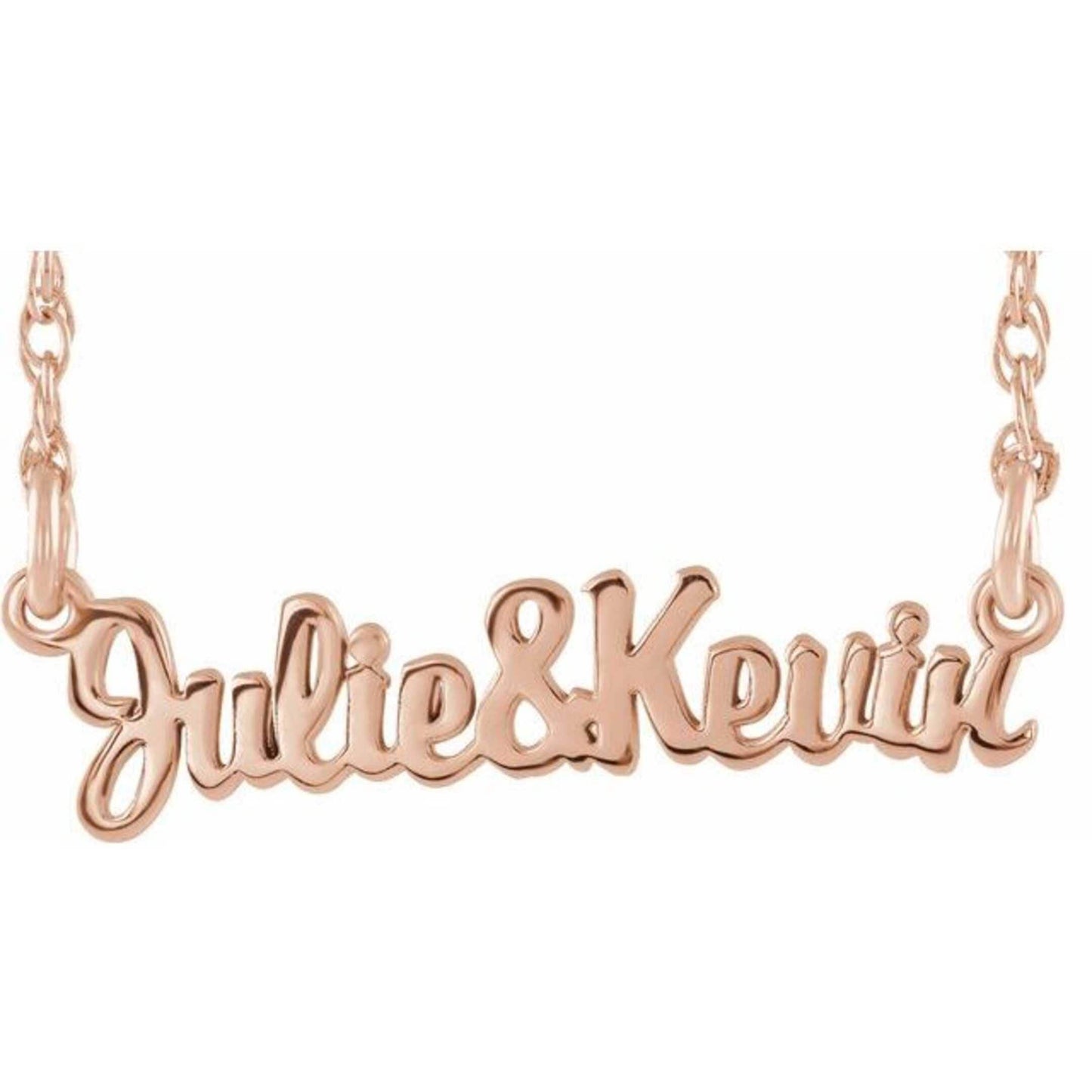 14K Yellow, White, or Rose Gold Couples Nameplate Necklace