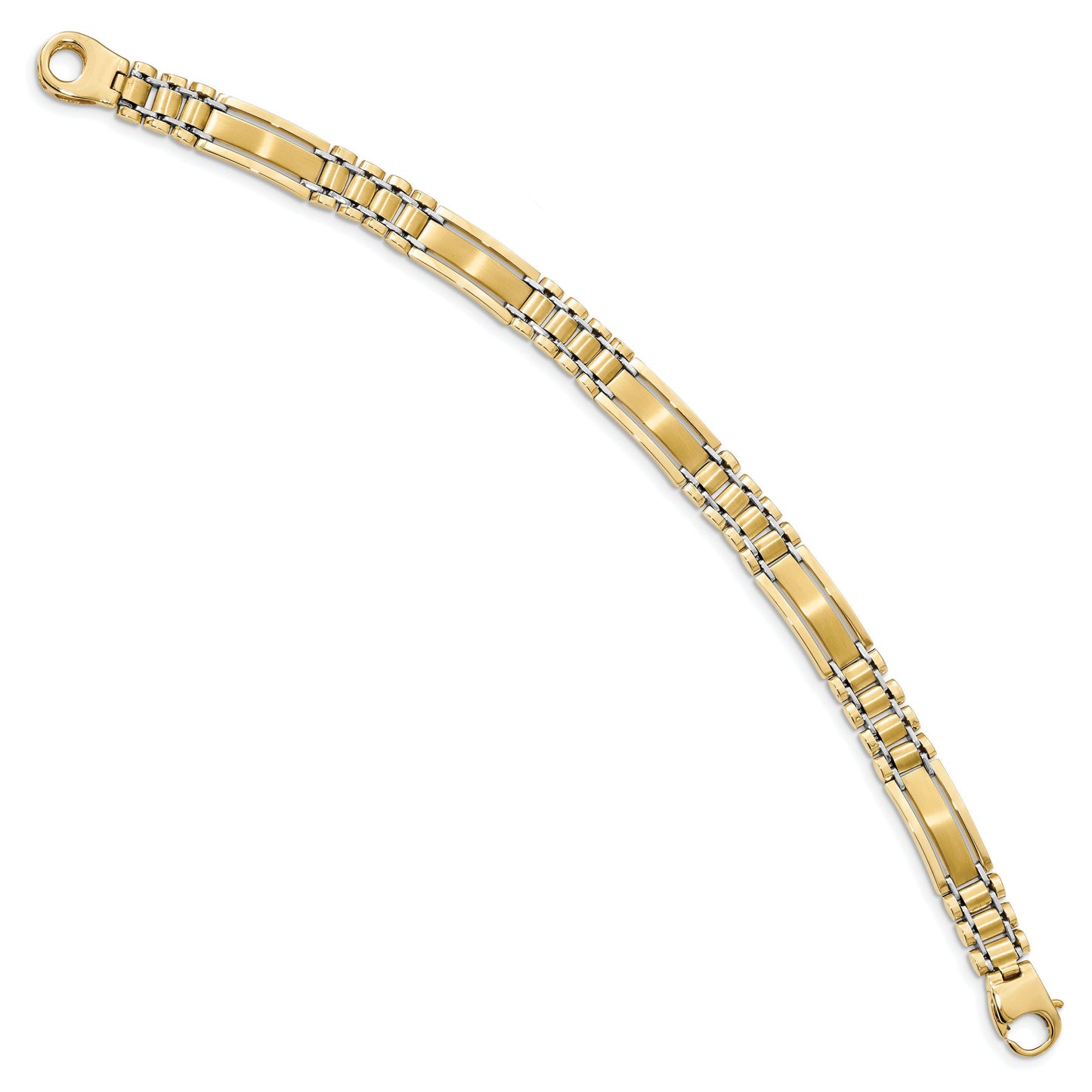 Semi-Solid 14K Yellow Gold Satin and Polished Link Bracelet, 8.5", 8.8mm Thick