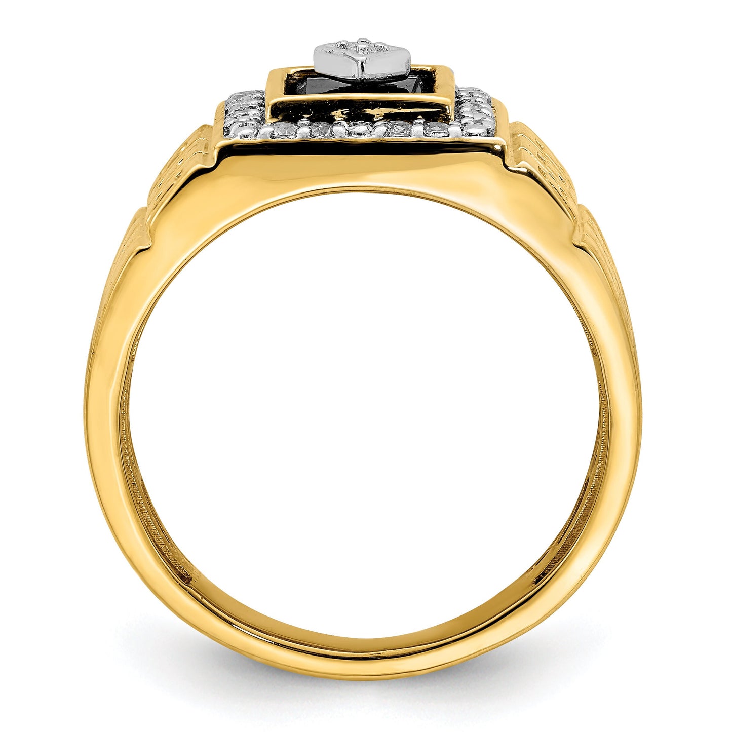 14K Yellow Gold and Diamond Onyx Greek Key Meander Design Ring