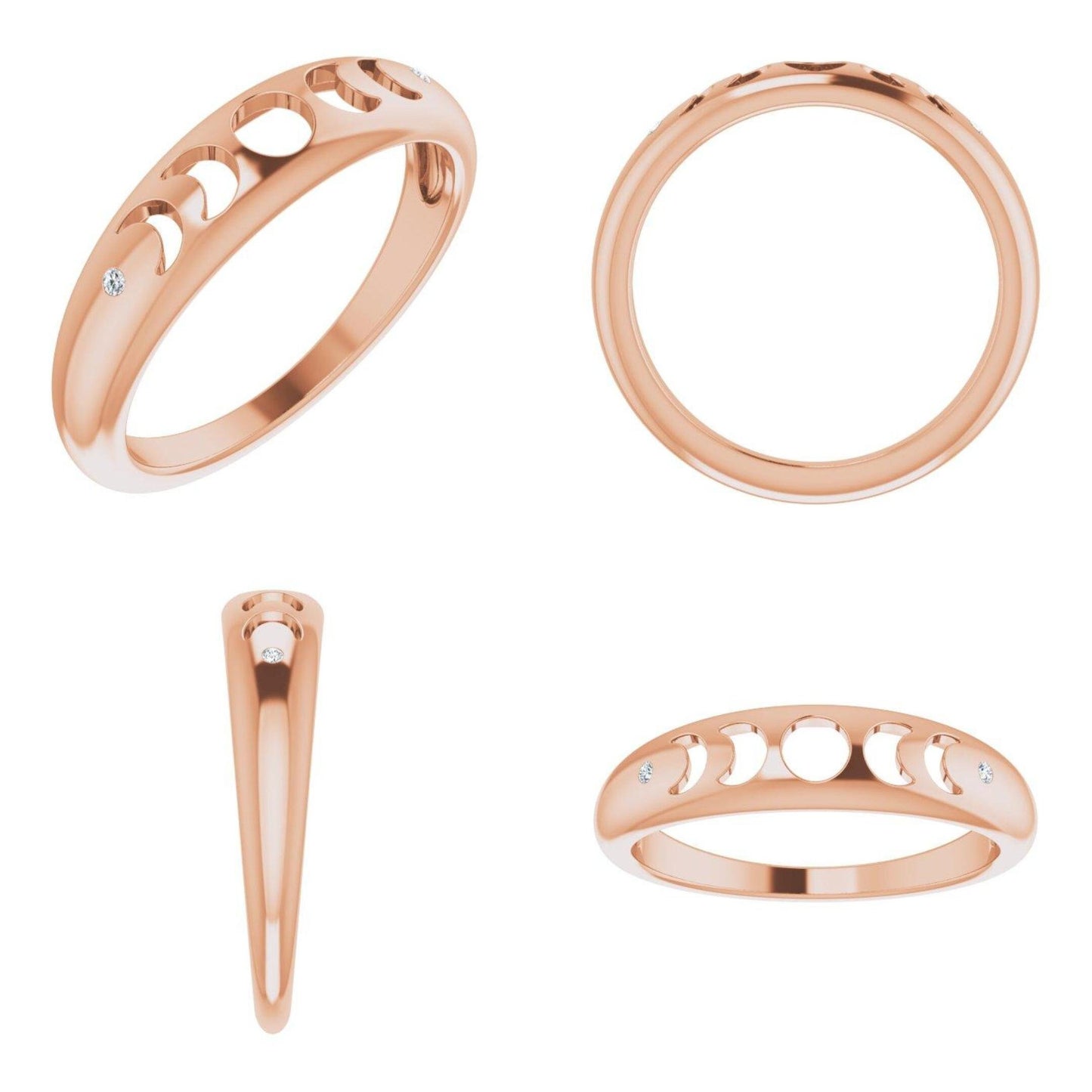 14K Yellow / White / Rose Gold or Platinum and Diamond Moon Phase Ring