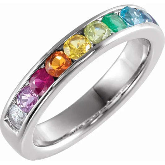14K White Gold Genuine Multi-Gemstone Rainbow Anniversary Band