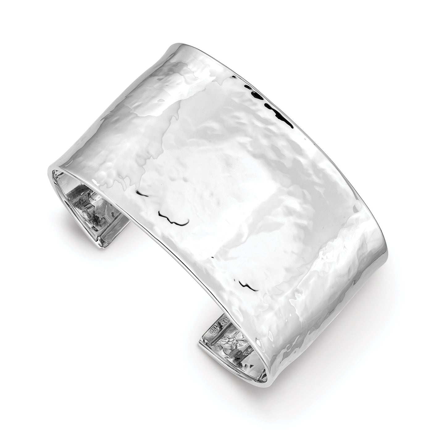 Solid 14K White Gold Hammered Extra Large 37mm Cuff Bangle