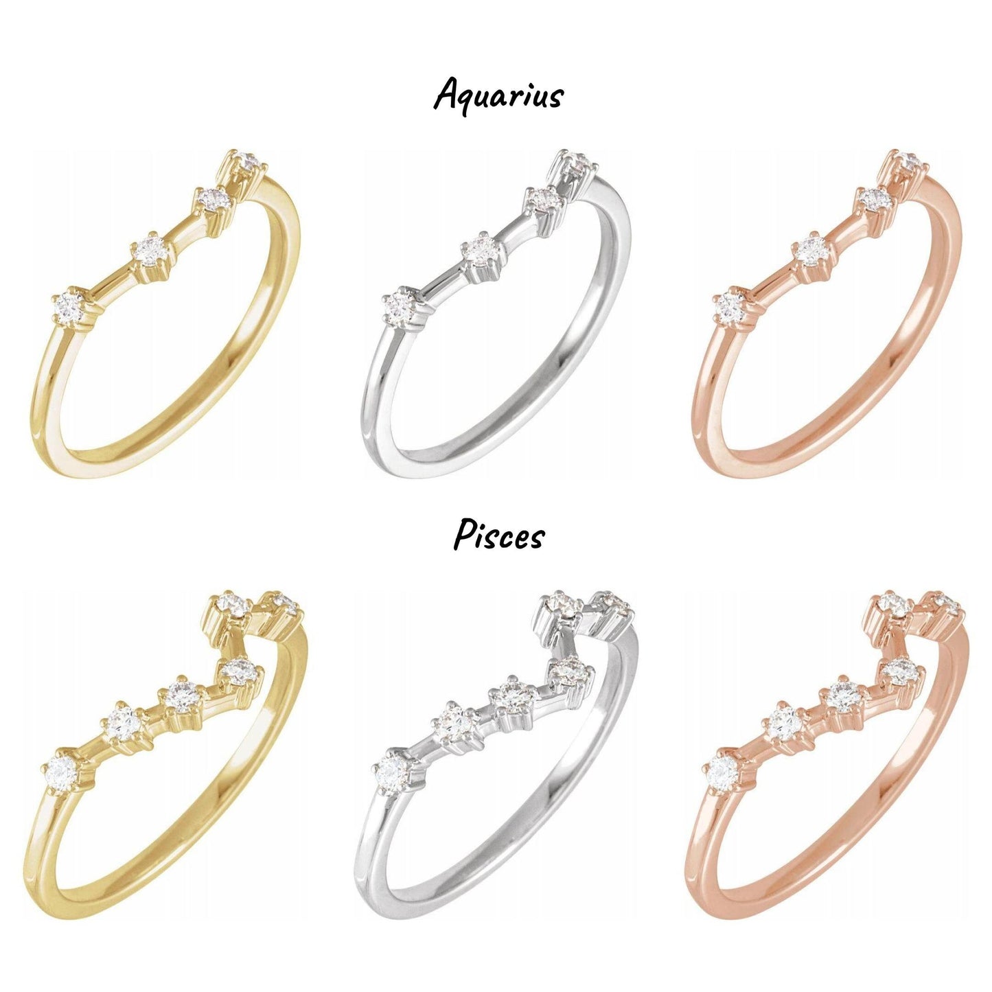 14K Yellow, White, or Rose Gold and Diamond Zodiac Constellation Ring