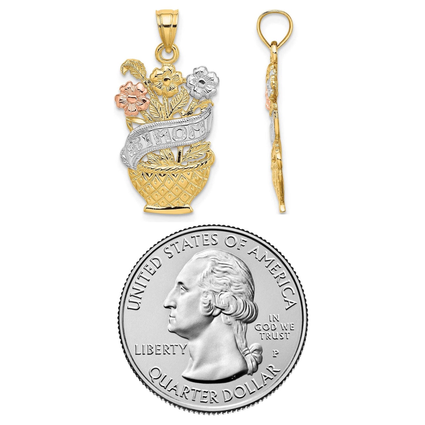 14K Yellow, White, & Rose Gold #1 Mom Flower Basket Charm