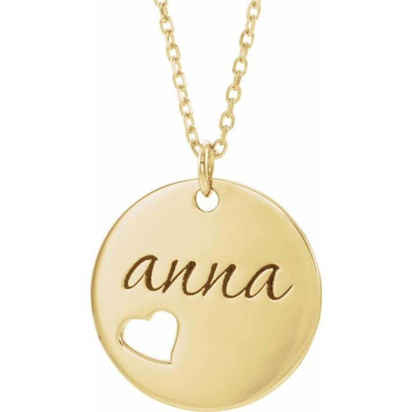 14K Yellow, White, or Rose Gold Pierced Heart Engravable Disc Pendant or Necklace