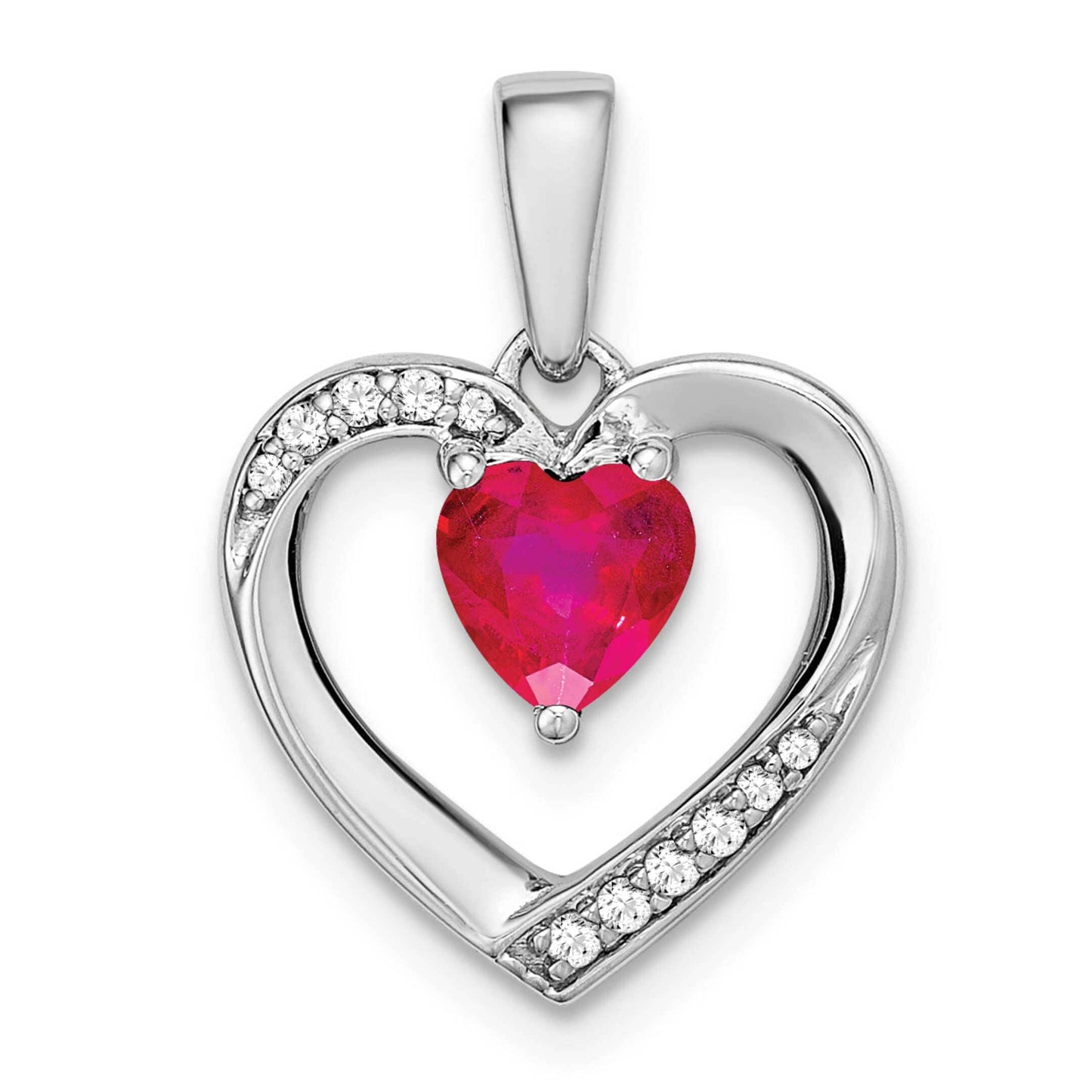 14K White Gold Ruby and Diamond Heart Pendant