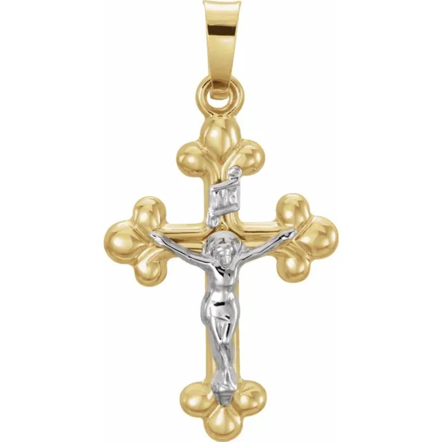 Solid 14K Yellow & White Gold Crucifix Pendant