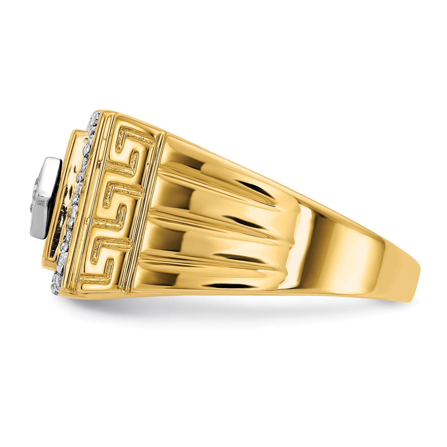 14K Yellow Gold and Diamond Onyx Greek Key Meander Design Ring