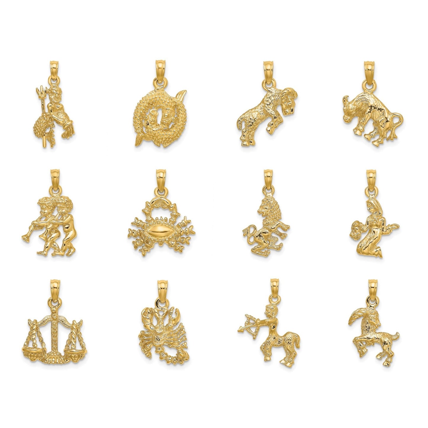 Solid 10K or 14K Yellow Gold 3-D Zodiac Charms