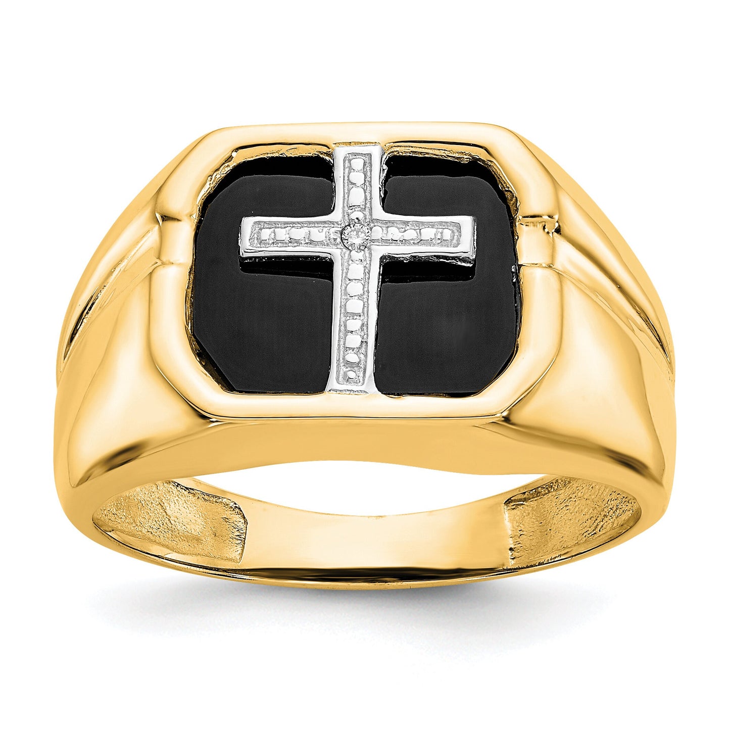14K Yellow or White Gold and Diamond Onyx Cross Ring