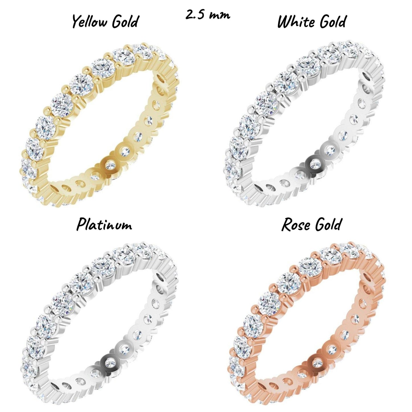14K Yellow / White / Rose Gold or Platinum Round Diamond Eternity Band