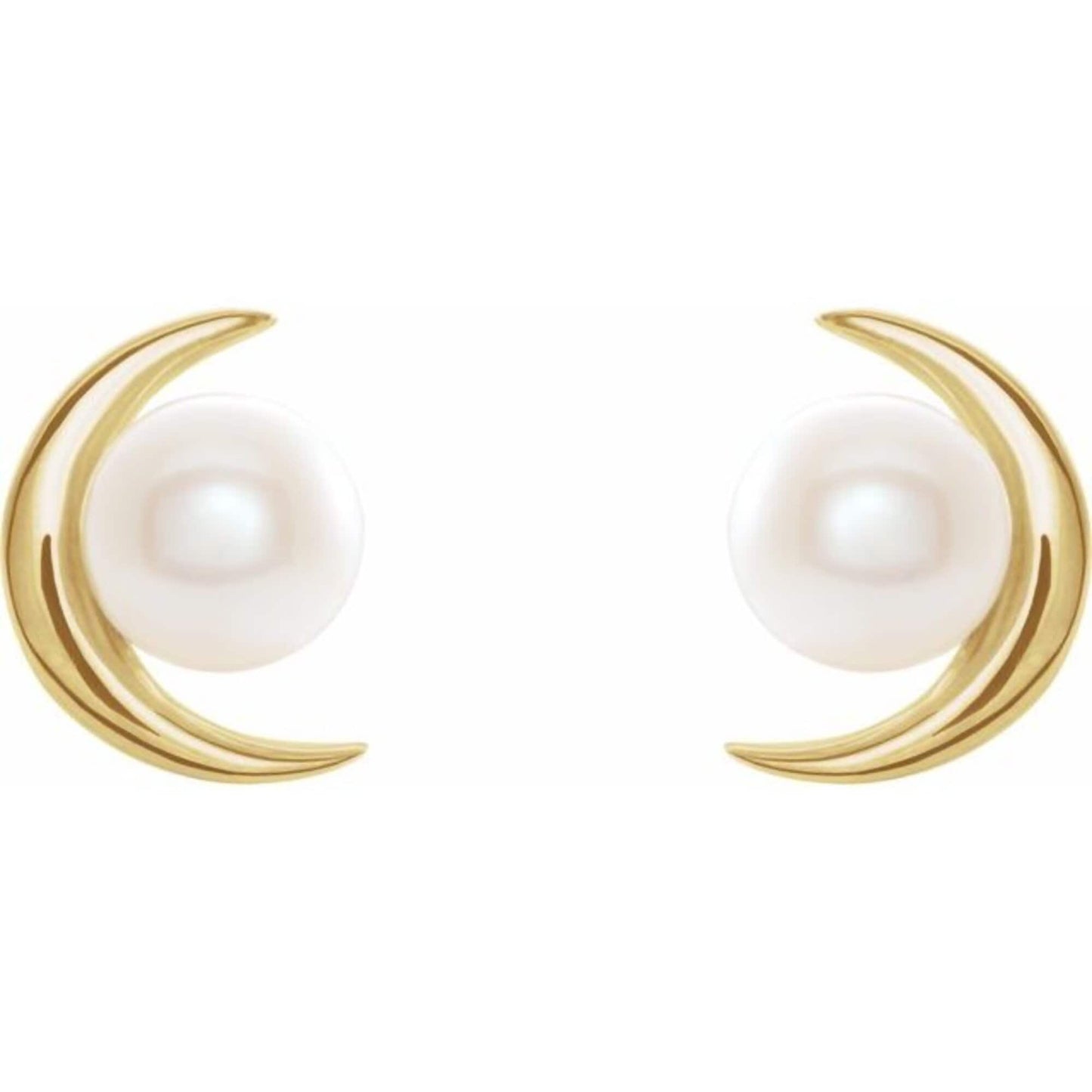 14K Yellow / White / Rose Gold or Platinum and Cultured Freshwater Pearl Crescent Moon Earrings
