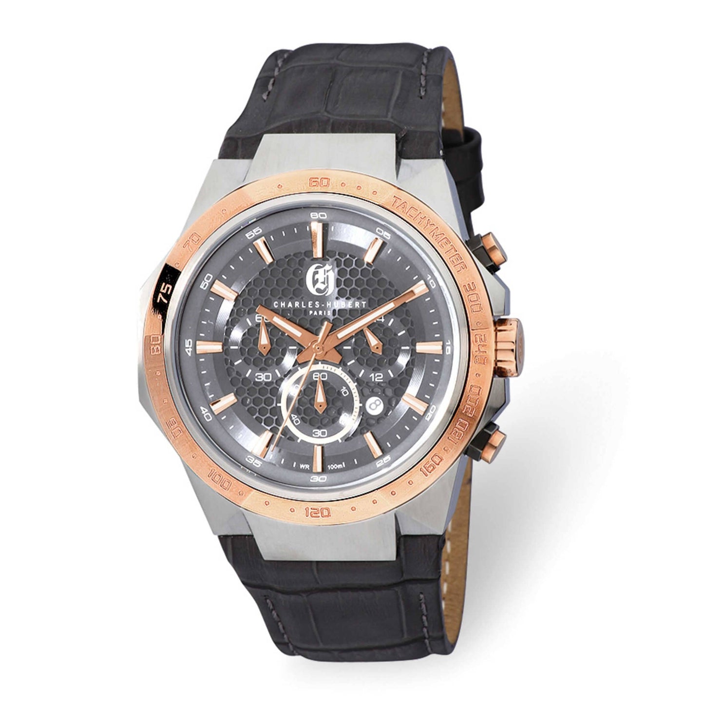 Charles Hubert Stainless Steel Band Chrono White/Black Dial, Rose/Black Dial, or Rose/Gray Dial Solar-Powered Watch